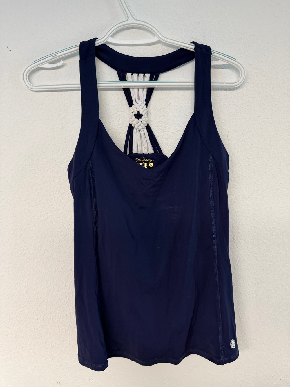 Lilly Pulitzer Navy Tank with White Macramé Back Detail